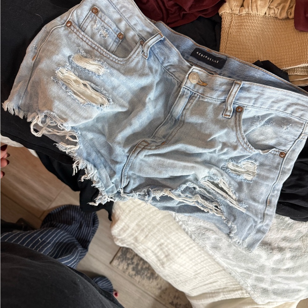 Aeropostale Light Blue Distressed Jean Shorts